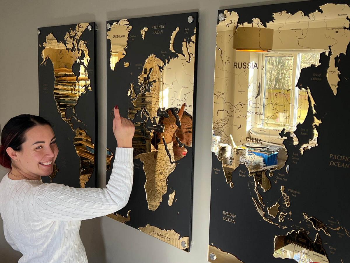 Gold Wooden World Map Wall Art