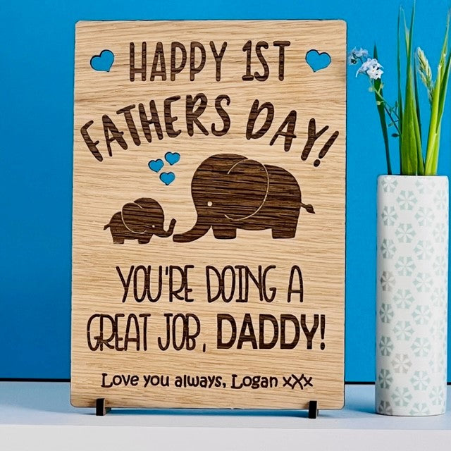 &#39;Happy 1st Father&#39;s Day&#39; Wooden Card