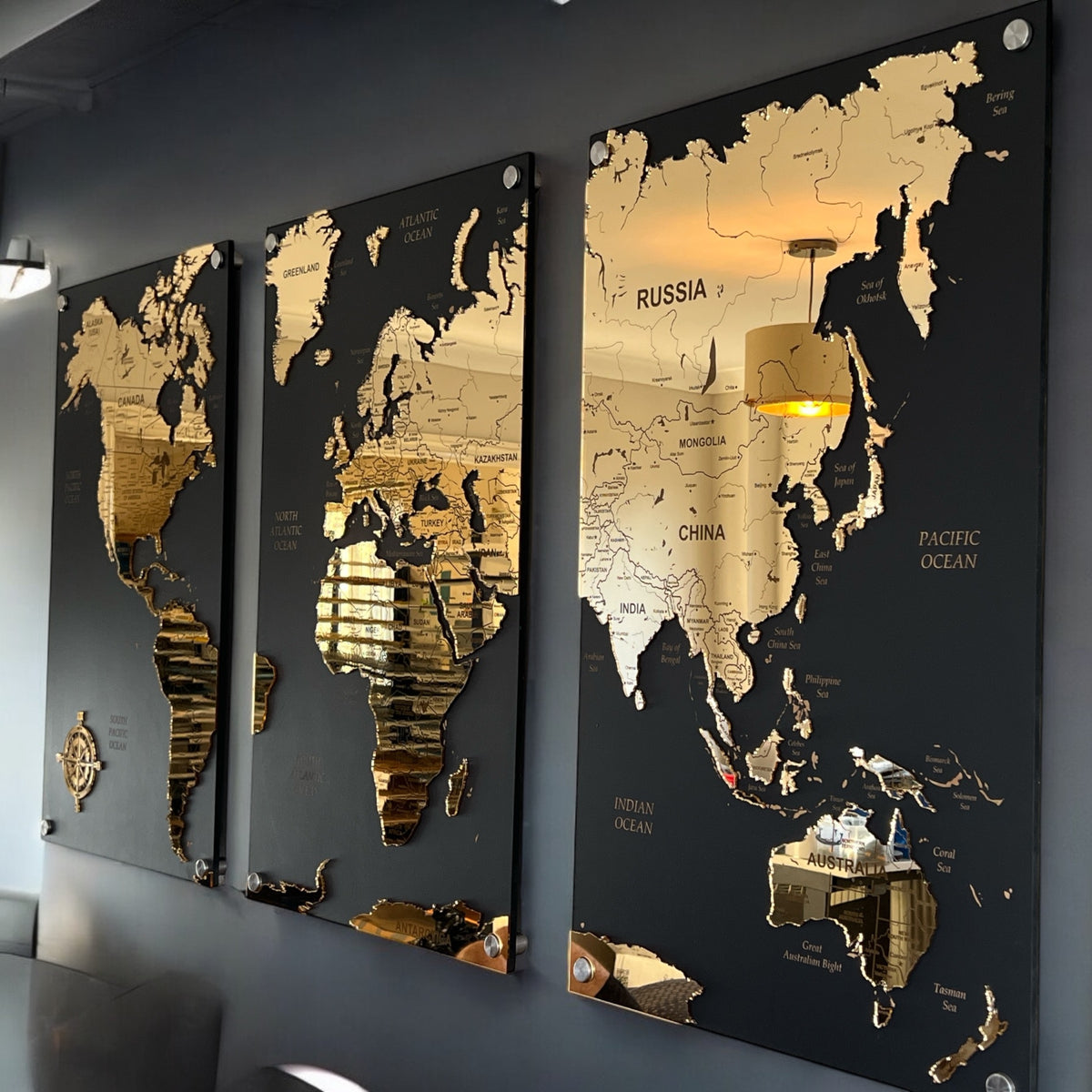 Gold Wooden World Map Wall Art