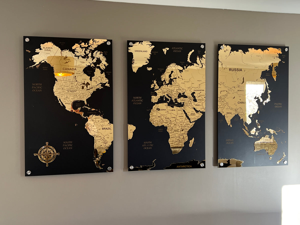 Gold Wooden World Map Wall Art