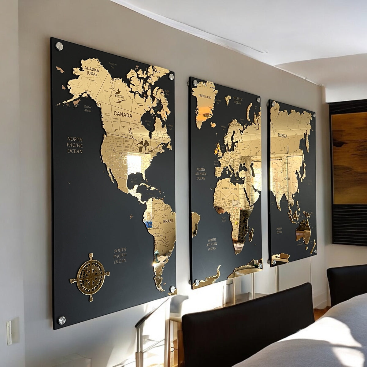 Gold Wooden World Map Wall Art