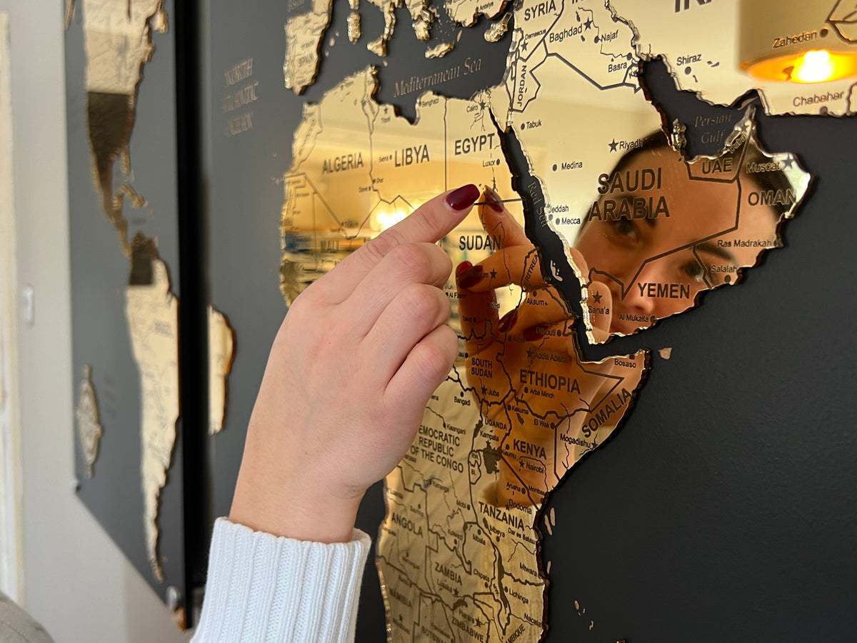 Gold Wooden World Map Wall Art