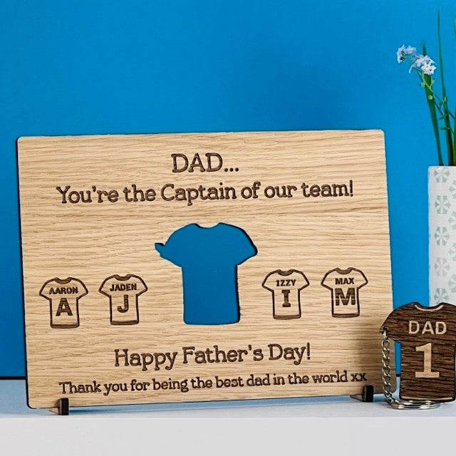 &#39;You&#39;re the Captain of our team&#39; Father&#39;s Day Wooden Keyring &amp; Card