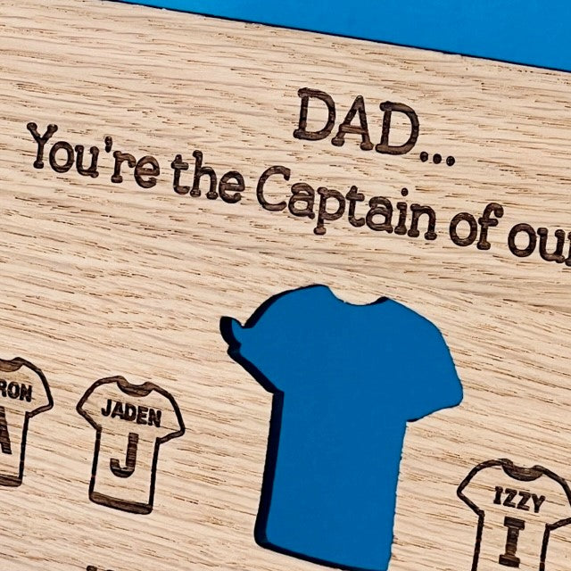 &#39;You&#39;re the Captain of our team&#39; Father&#39;s Day Wooden Keyring &amp; Card