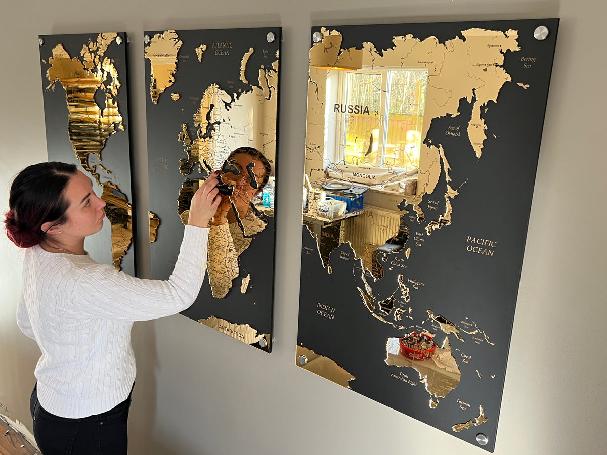 Gold Wooden World Map Wall Art