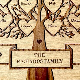Oak and Walnut Engraved Family Tree Plaque