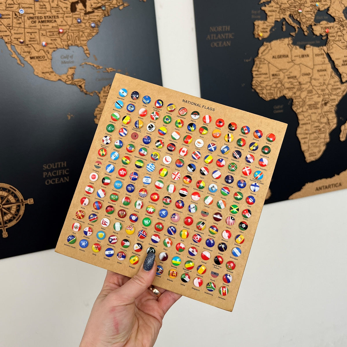 3D World Wall Map - White &amp; Walnut Wood