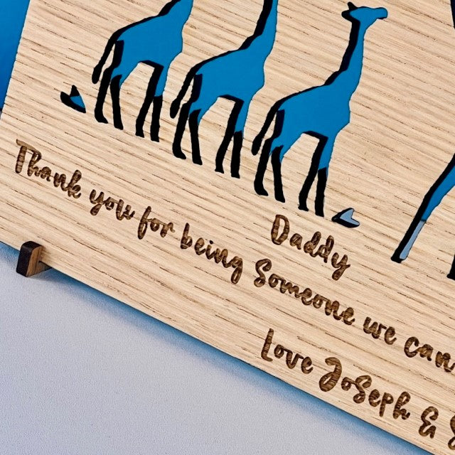 Carte en bois Girafe et bébé Happy Father&#39;s Day