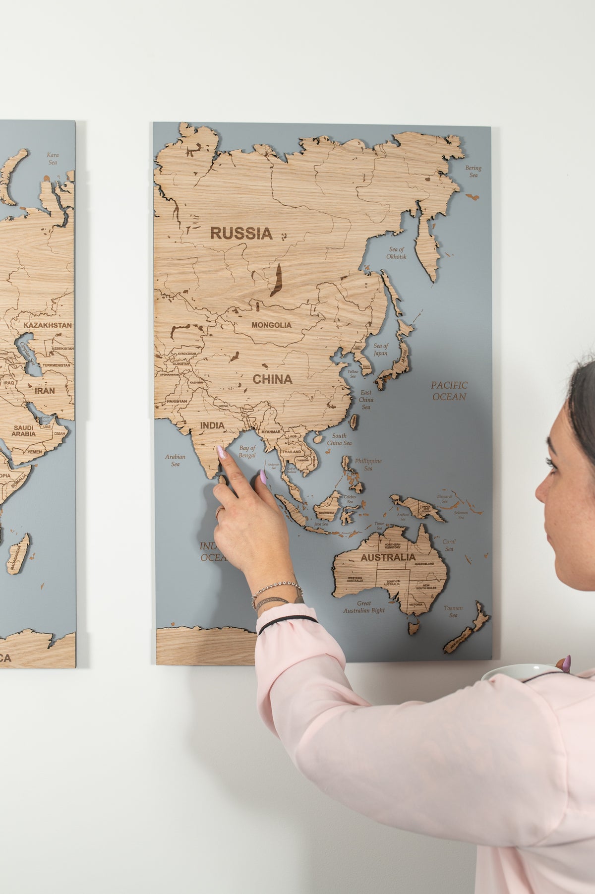 Wooden World Map Wall Art - Mocha