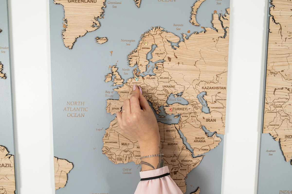 Wooden World Map Wall Art - Gray