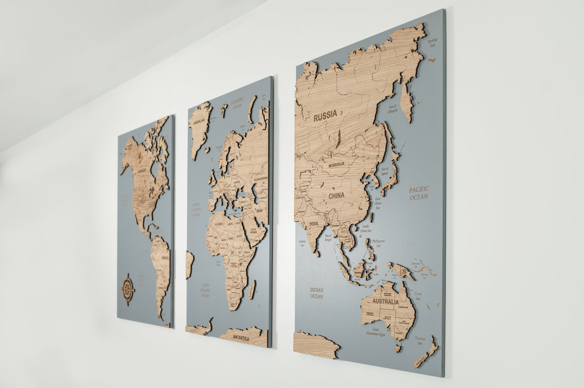 Wooden World Map Wall Art - Gray