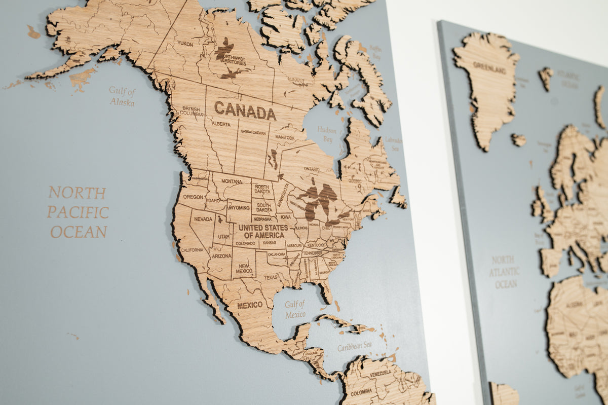 Wooden World Map Wall Art - Gray