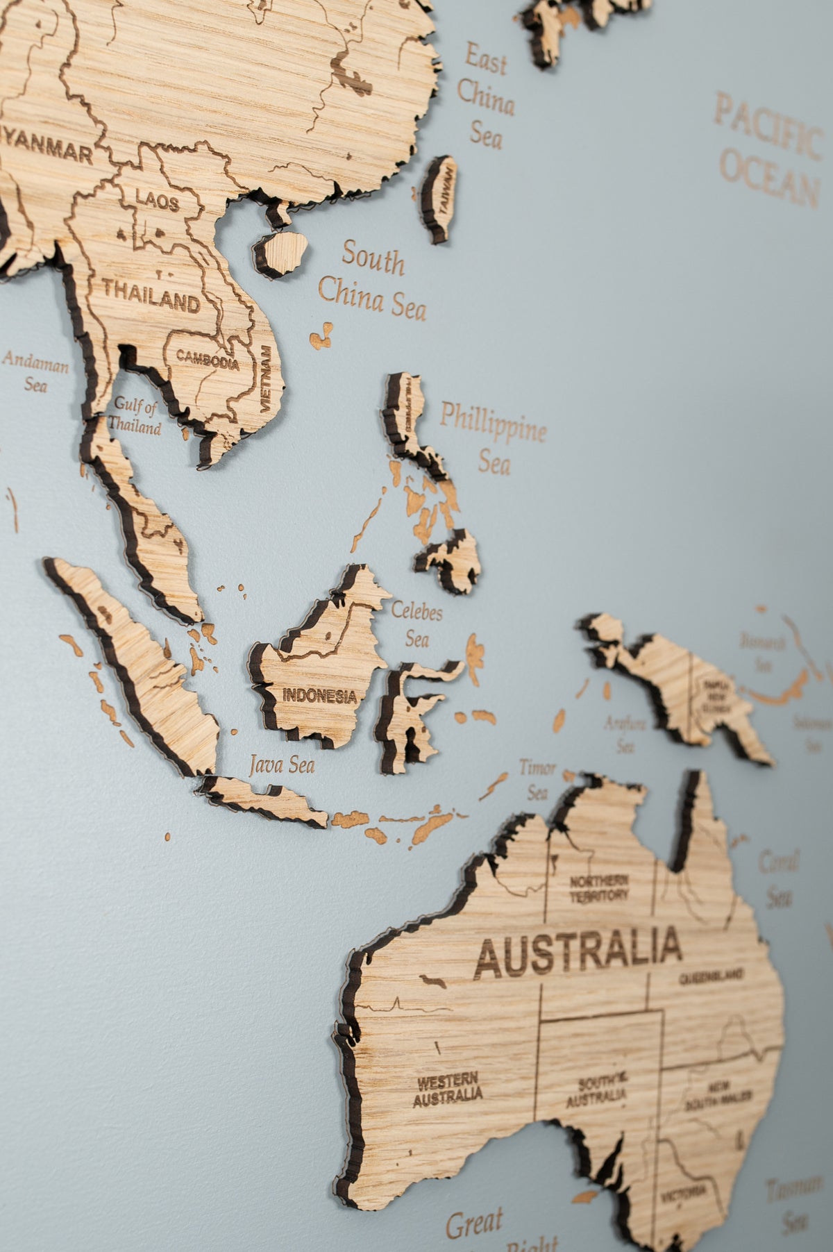 Wooden World Map Wall Art - Gray