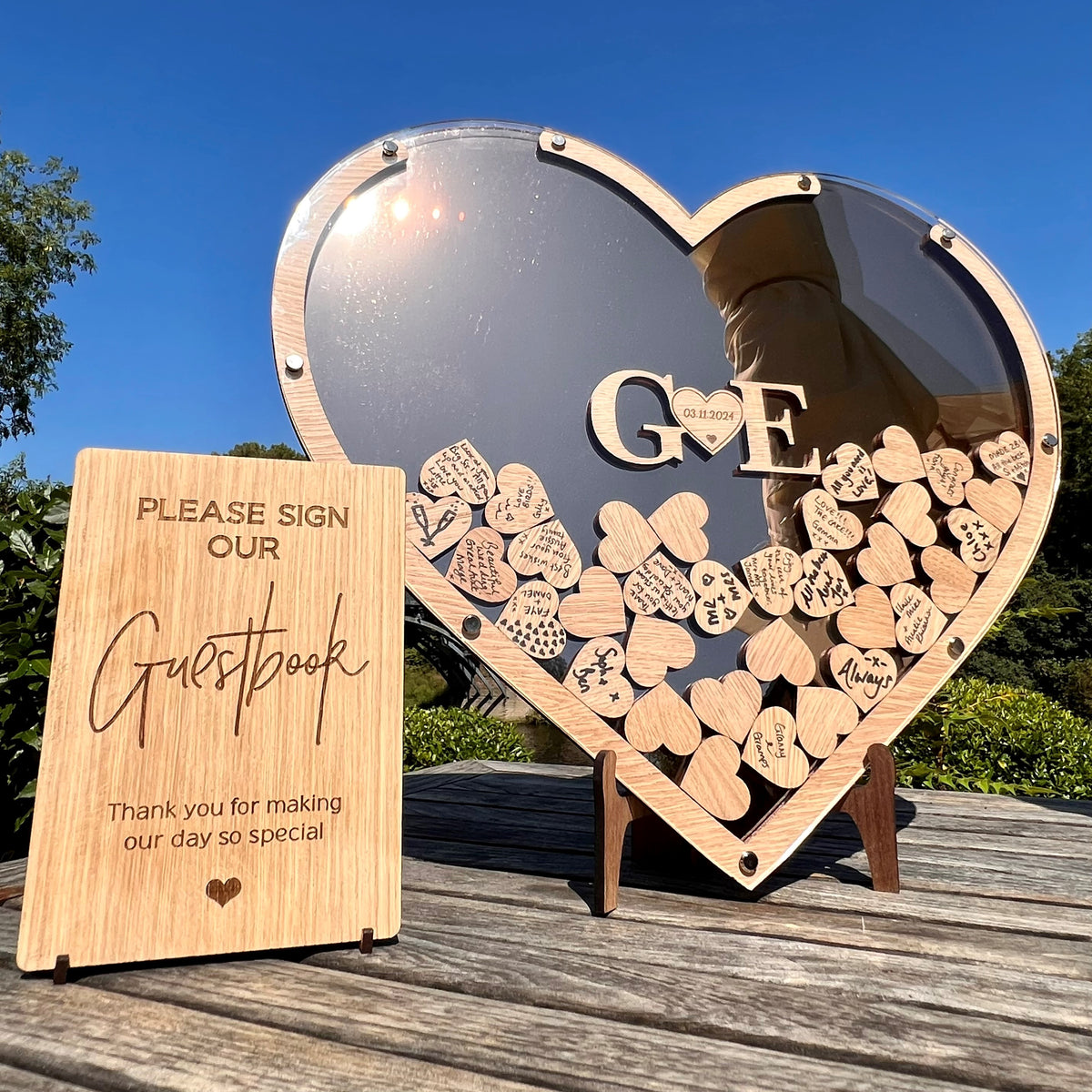 Wedding Heart Guestbook - Bronze &amp; Oak