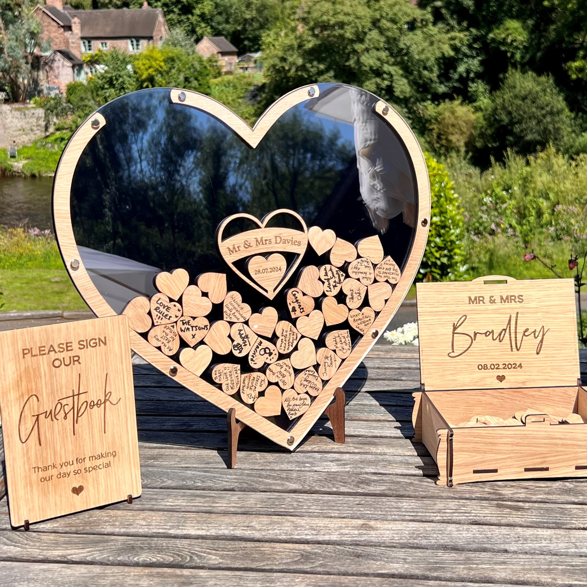 Wedding Heart Guestbook - Gun Metal &amp; Oak