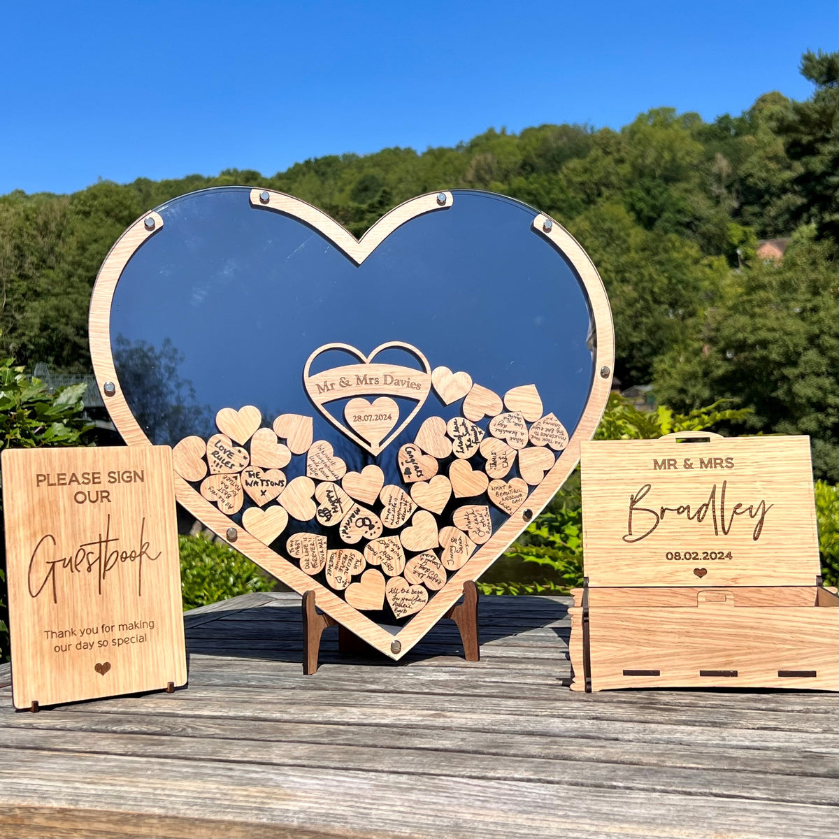 Wedding Heart Guestbook - Gun Metal &amp; Oak