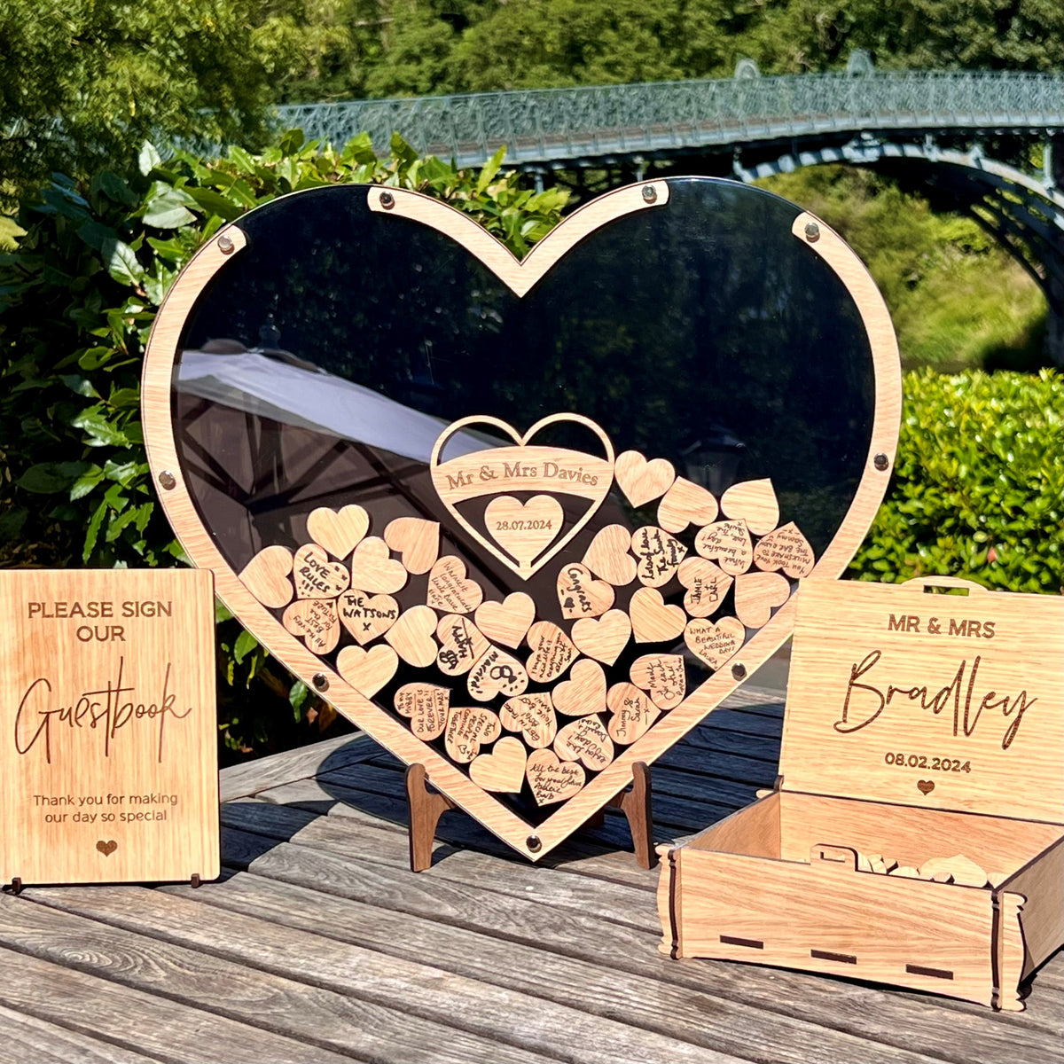 Wedding Heart Guestbook - Gun Metal &amp; Oak