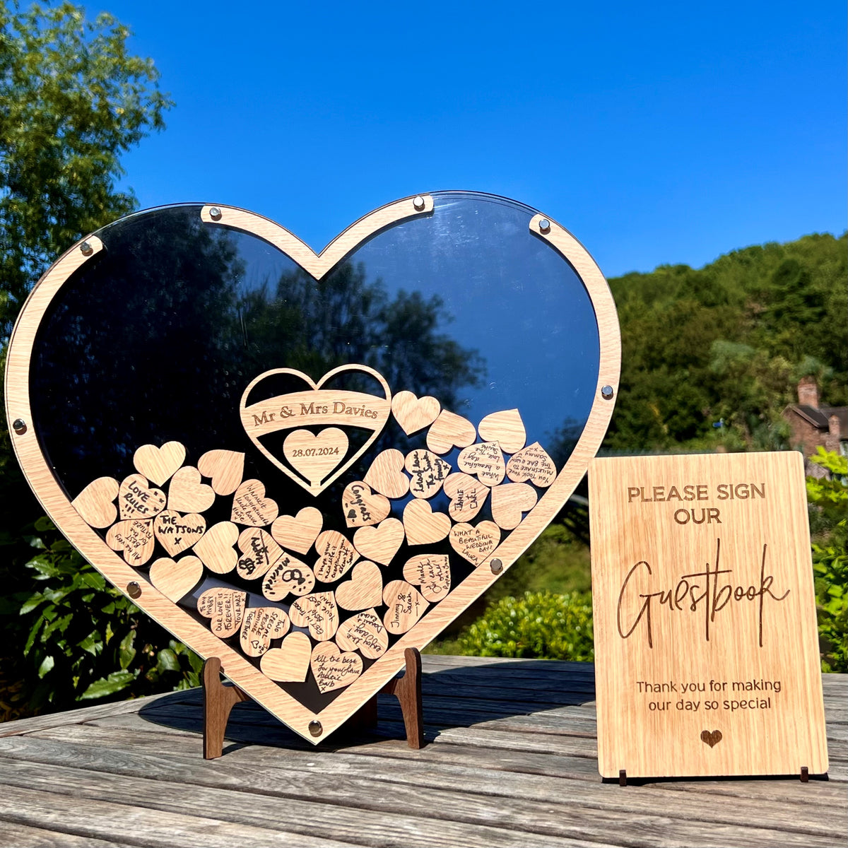 Wedding Heart Guestbook - Gun Metal &amp; Oak