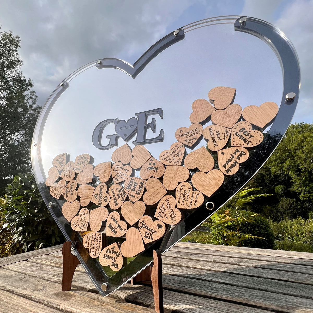 Wedding Heart Guestbook - Gun Metal &amp; Oak