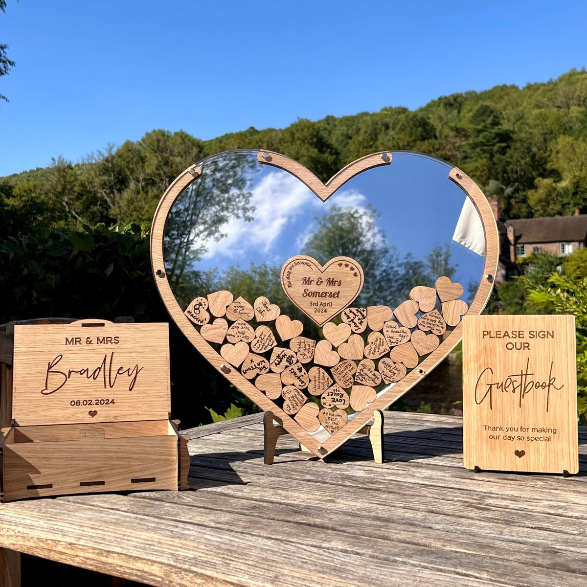 Wedding Heart Guestbook - Walnut &amp; Gold