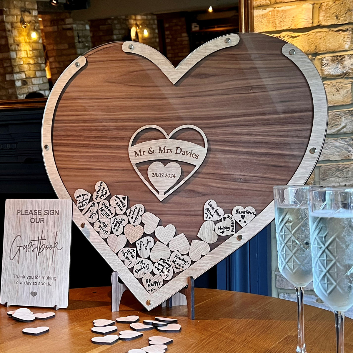 Wedding Heart Guestbook - Walnut &amp; Oak