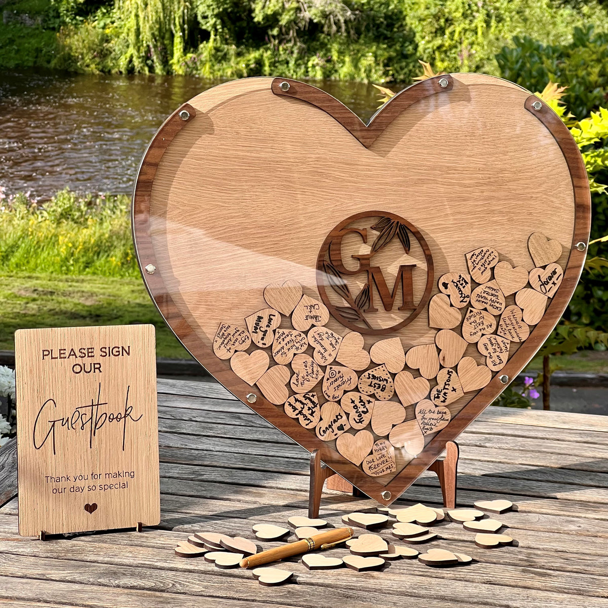 Wedding Heart Guestbook - Oak &amp; Walnut