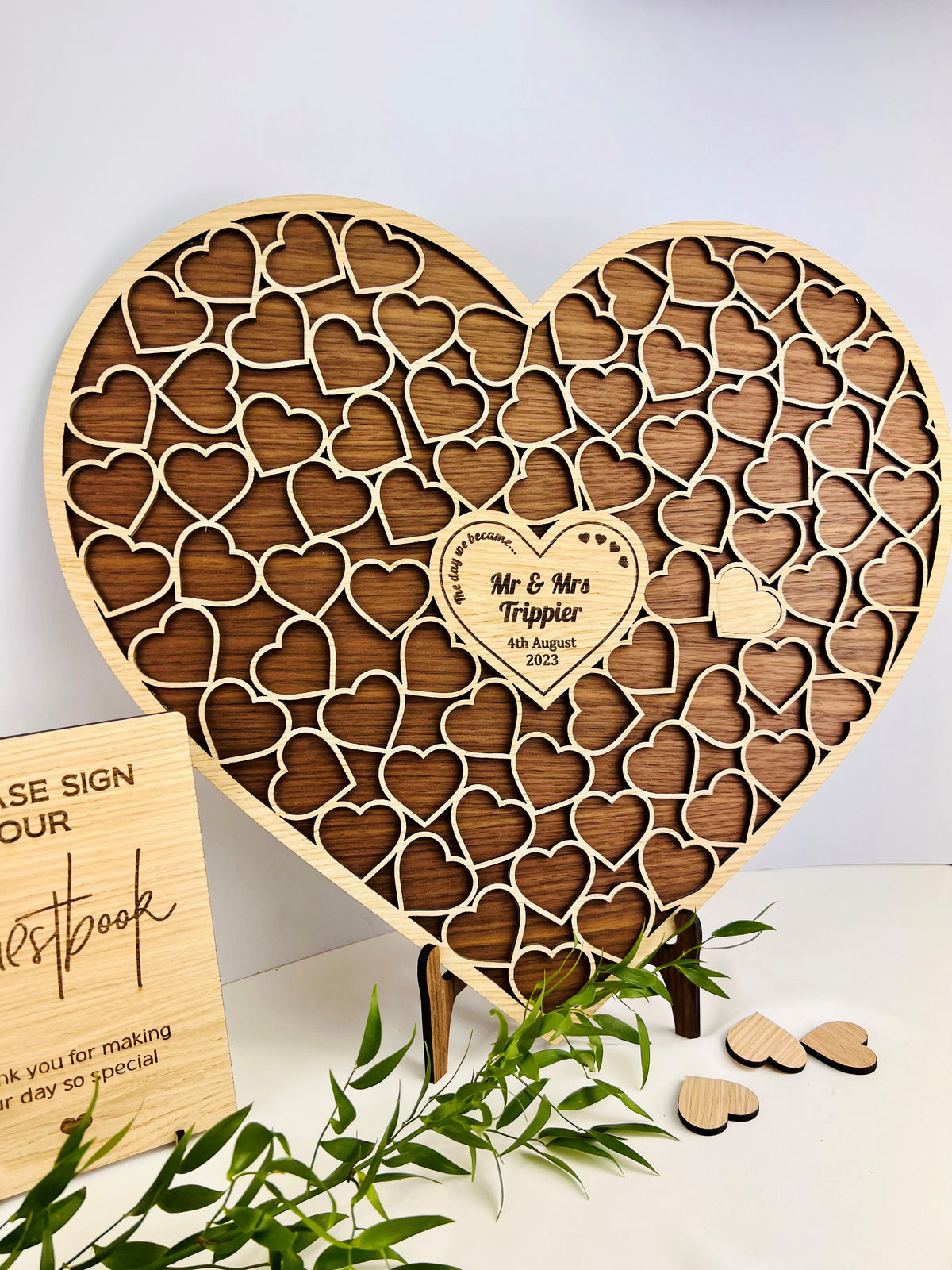 Wedding Heart Shaped Alternative Oak &amp; Walnut Guestbook