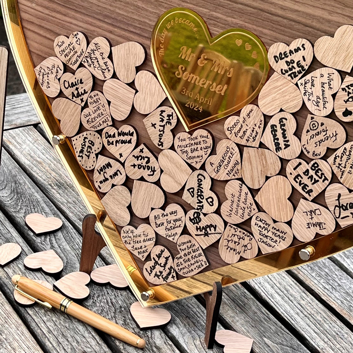 Wedding Heart Guestbook - Walnut &amp; Gold