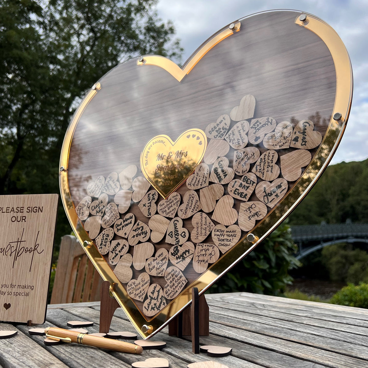 Wedding Heart Guestbook - Walnut &amp; Gold