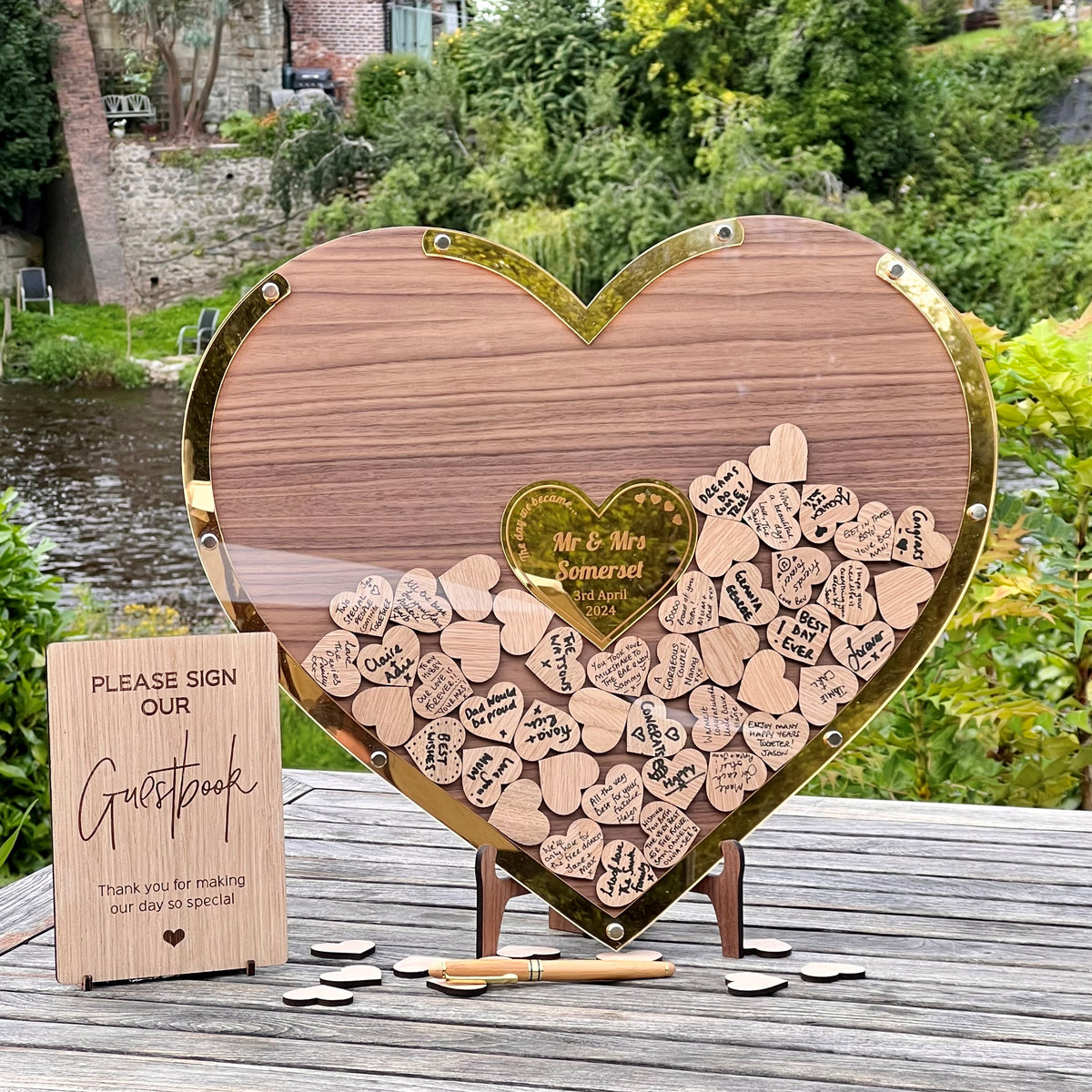 Wedding Heart Guestbook - Walnut &amp; Gold