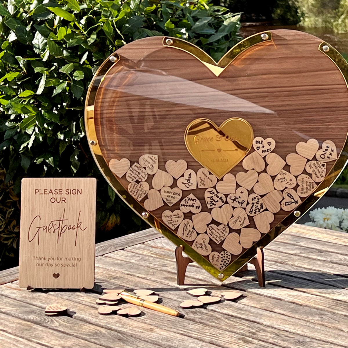 Wedding Heart Guestbook - Walnut &amp; Gold