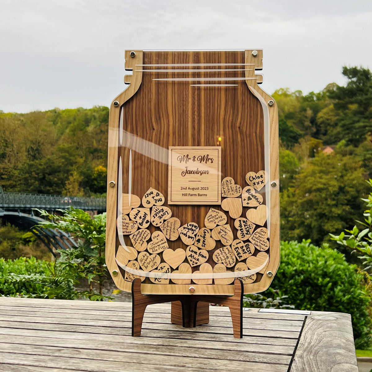 &#39;Jar of Hearts&#39; Drop Box Wedding Guestbook - Walnut &amp; Oak Wood