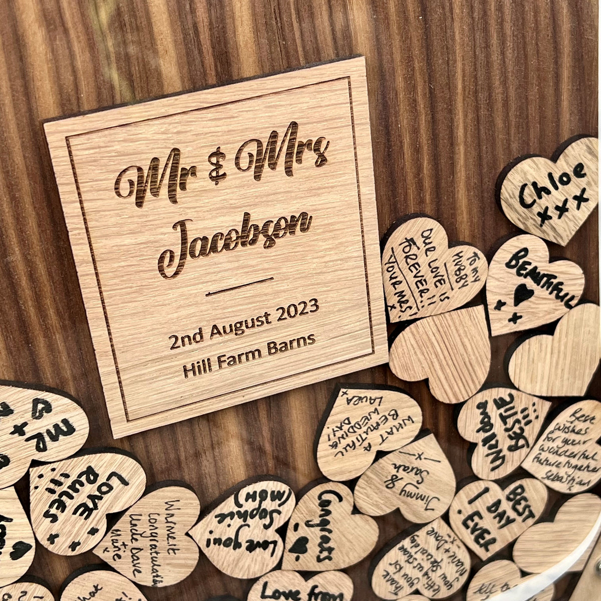 &#39;Jar of Hearts&#39; Drop Box Wedding Guestbook - Walnut &amp; Oak Wood