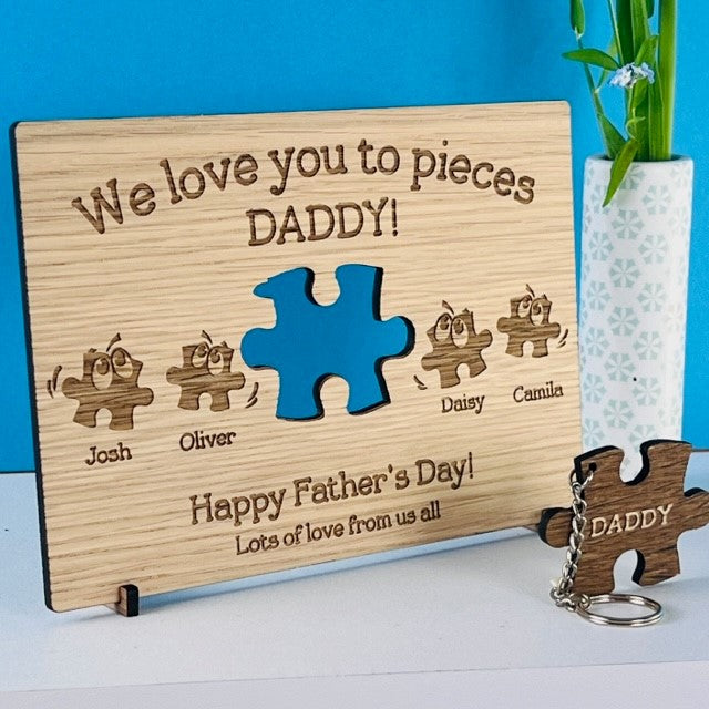 “Love you to pieces” Father&#39;s Day Wooden Card &amp; Keyring