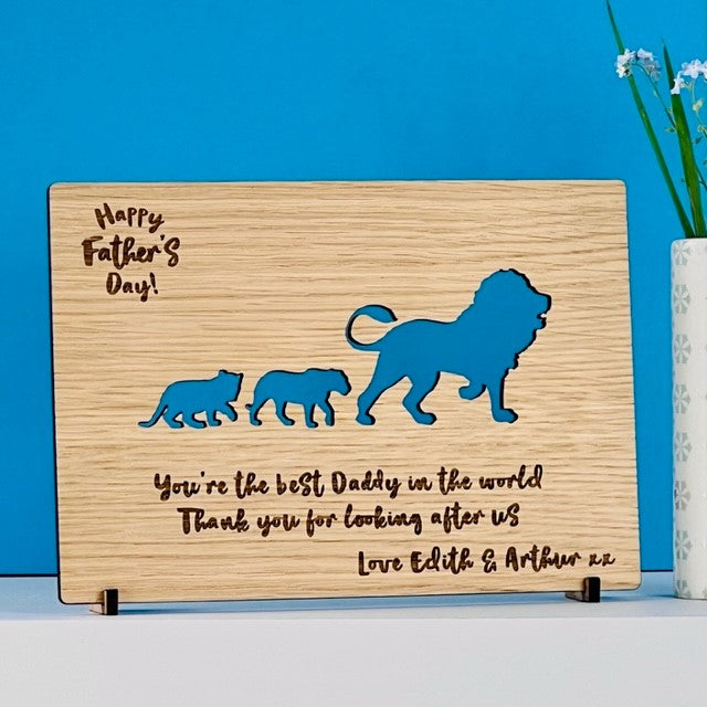 Carte en bois &#39;Lion Cubs&#39; Happy Father&#39;s Day