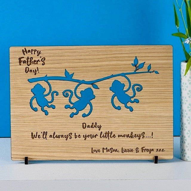 Carte en bois Happy Father&#39;s Day &#39;Little Monkeys&#39;