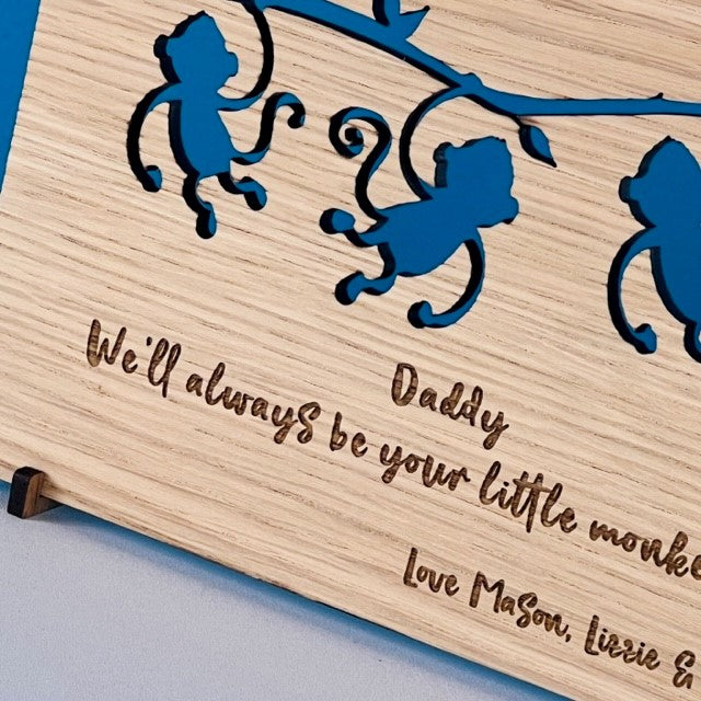 Carte en bois Happy Father&#39;s Day &#39;Little Monkeys&#39;