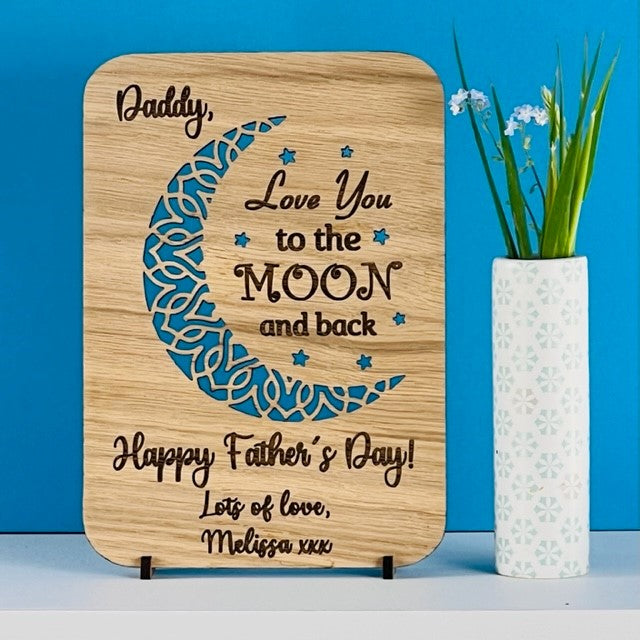 &#39;Love you to the Moon and Back&#39; Wooden Father&#39;s Day Card