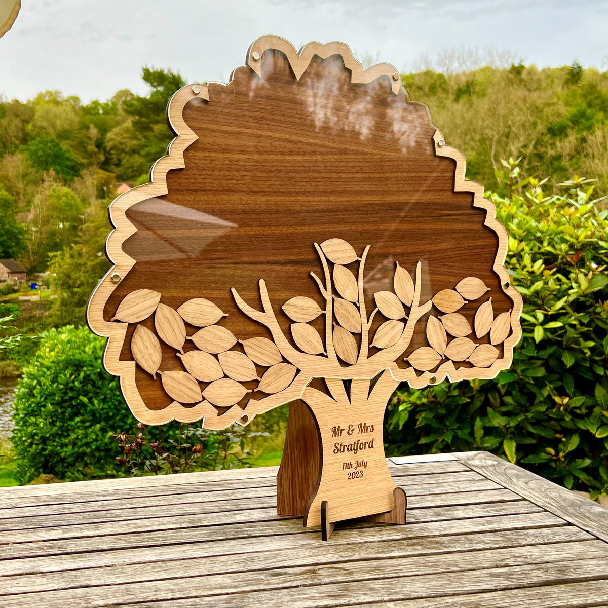 Oak Tree Drop Box Wedding Guestbook - Walnut &amp; Oak Wood