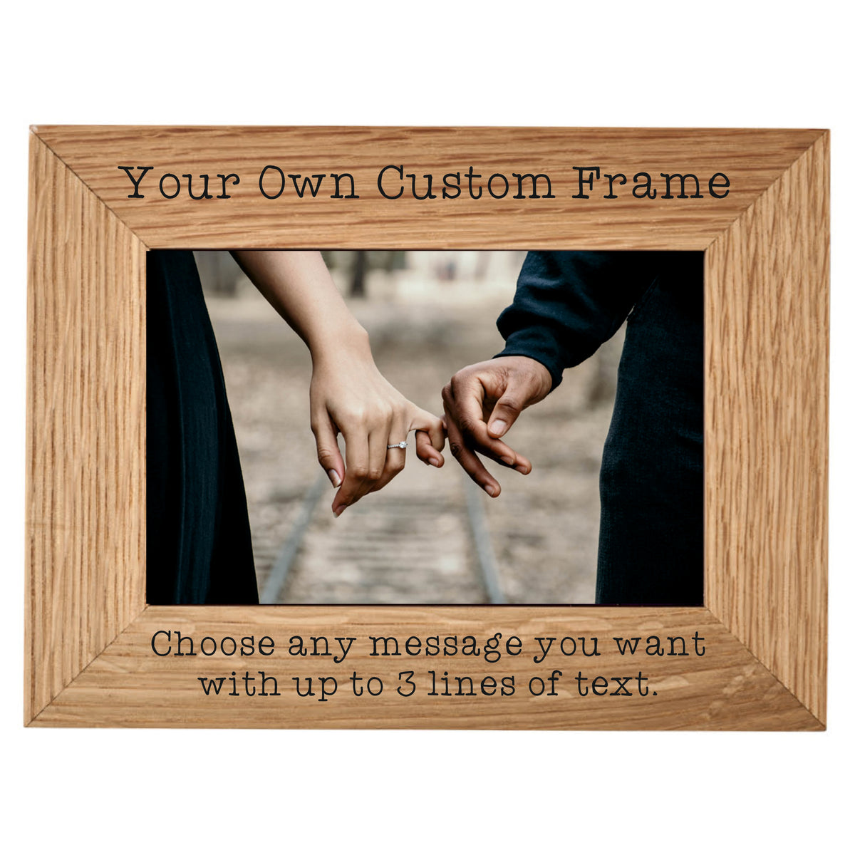 Personalised Custom Oak Finished Photo Frame - Add your own text