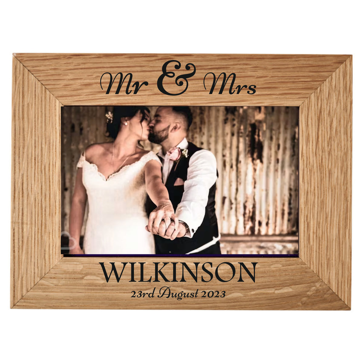 Mr &amp; Mrs Wedding Day Oak Finished Photo Frame