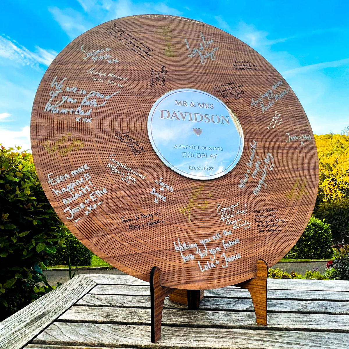 Music Record Wedding Guestbook - Walnut wood &amp; Silver