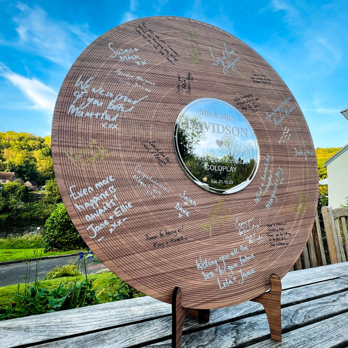 Music Record Wedding Guestbook - Walnut wood &amp; Silver