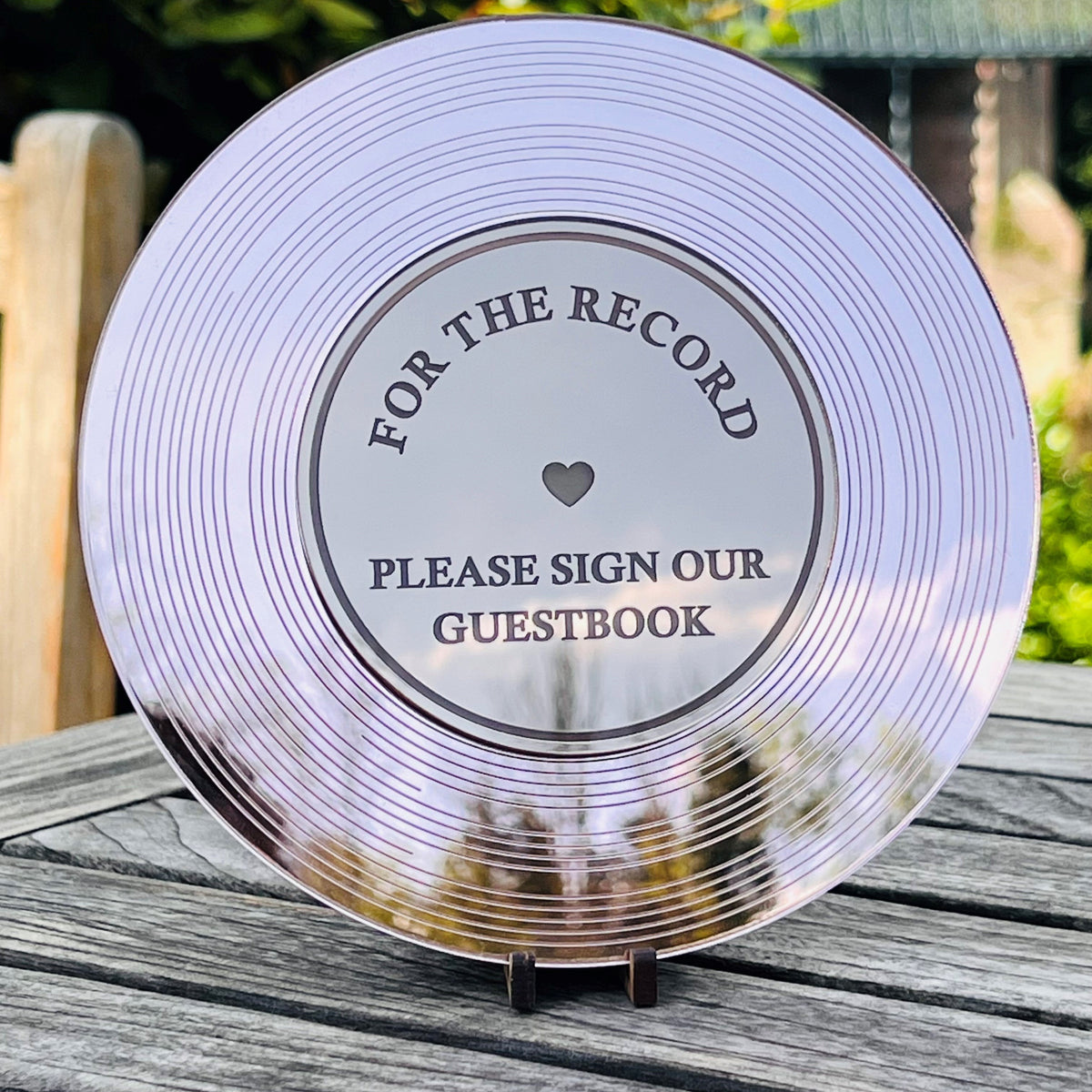 Music Record Wedding Guestbook - Walnut wood &amp; Silver