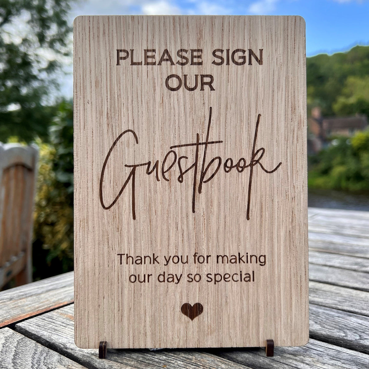 Heart Wedding Guestbook Signing Board - Oak wood