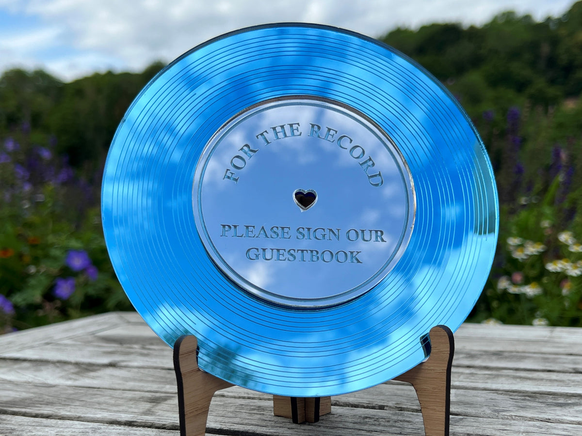 Azure Blue Record Wedding Guestbook