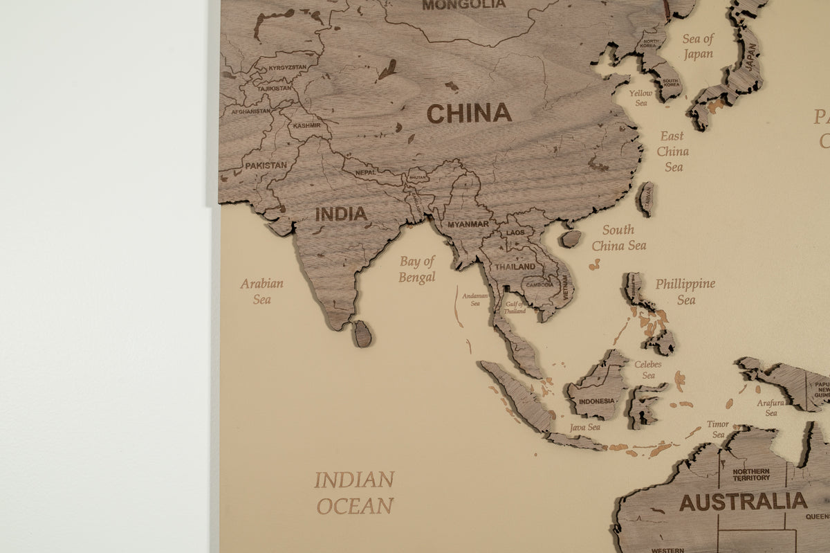 Wooden World Map Wall Art - Mocha