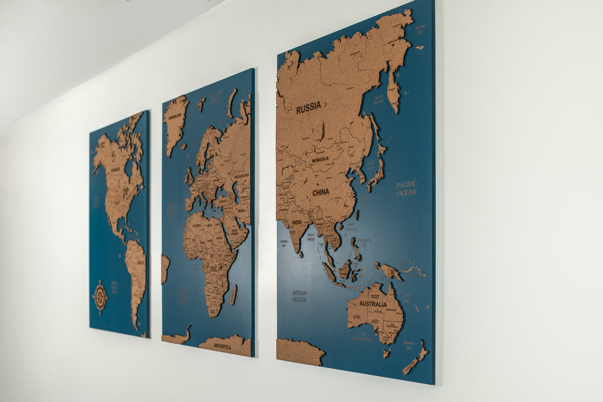 Cork World Map Wall Art - Deep Ocean