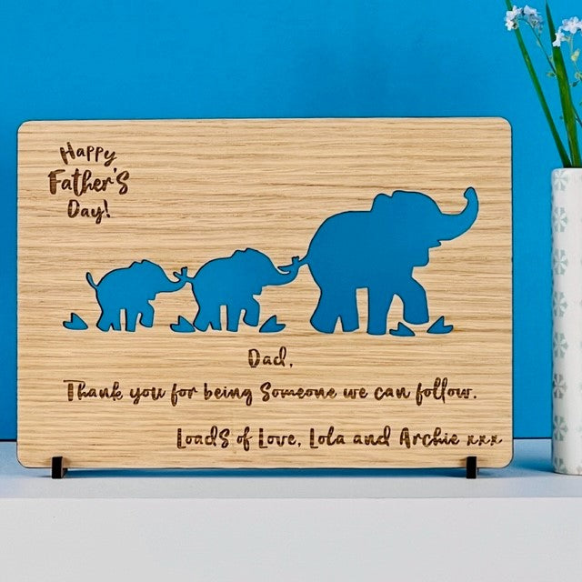 Elephant &amp; baby &#39;Happy Father&#39;s Day&#39; Wooden Card