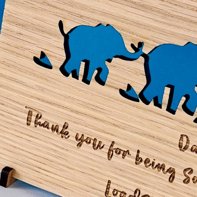 Elephant &amp; baby &#39;Happy Father&#39;s Day&#39; Wooden Card